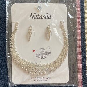 Natasha Silver Necklace and Earring Rhinestone Bridal Prom Set